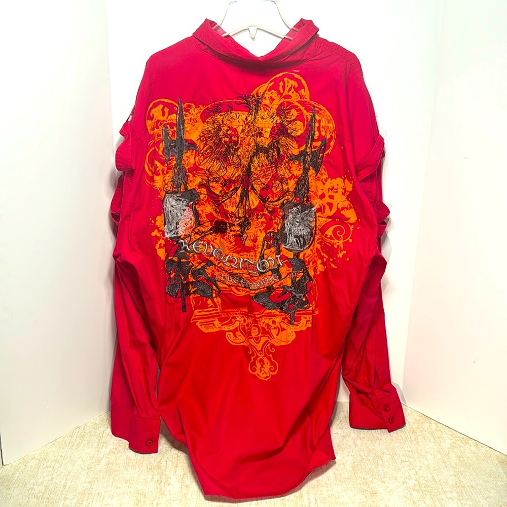 Mens "Empra" Red Embroidered Button Dress Shirt - Revolution 4XL